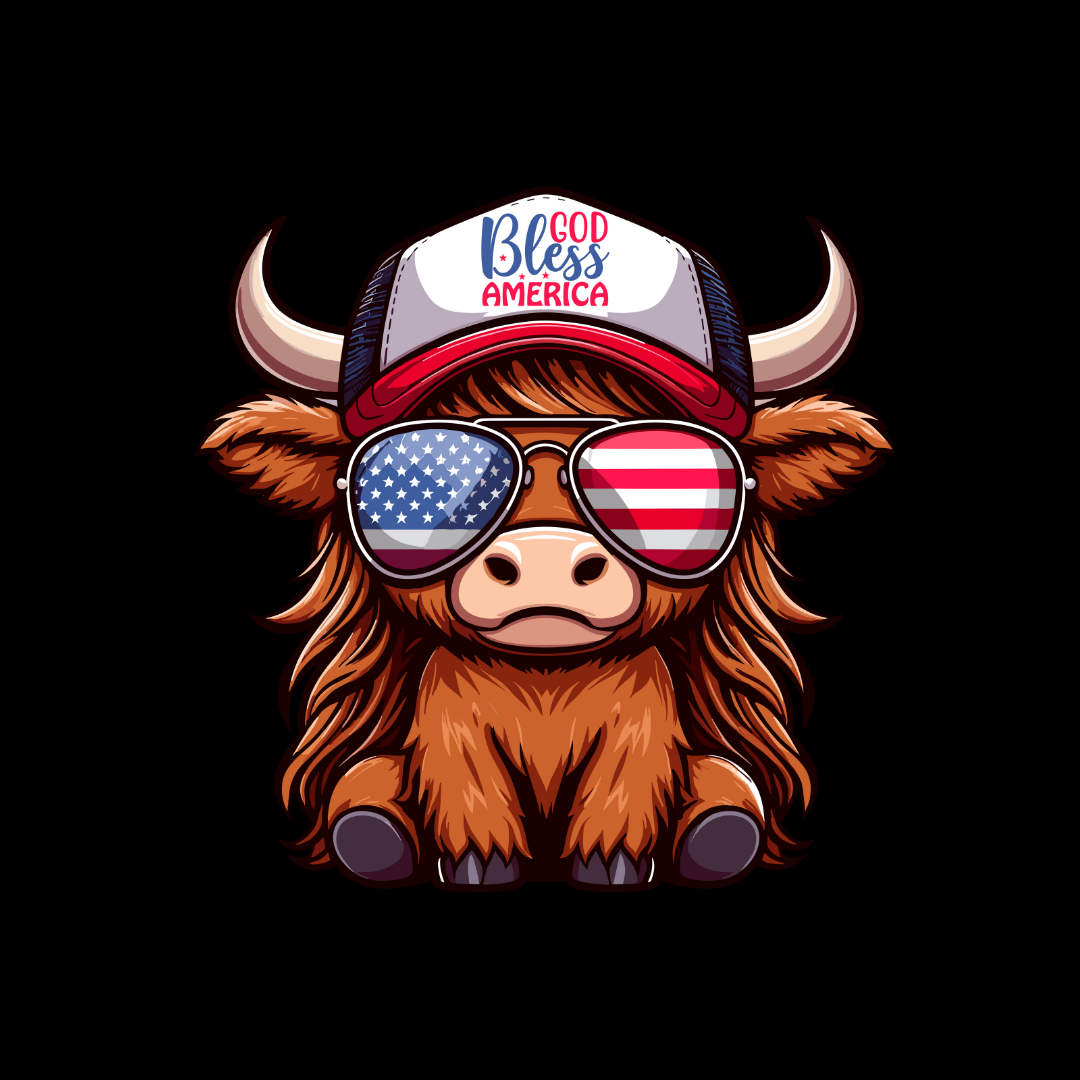 God Bless America Highland Cow T-Shirt