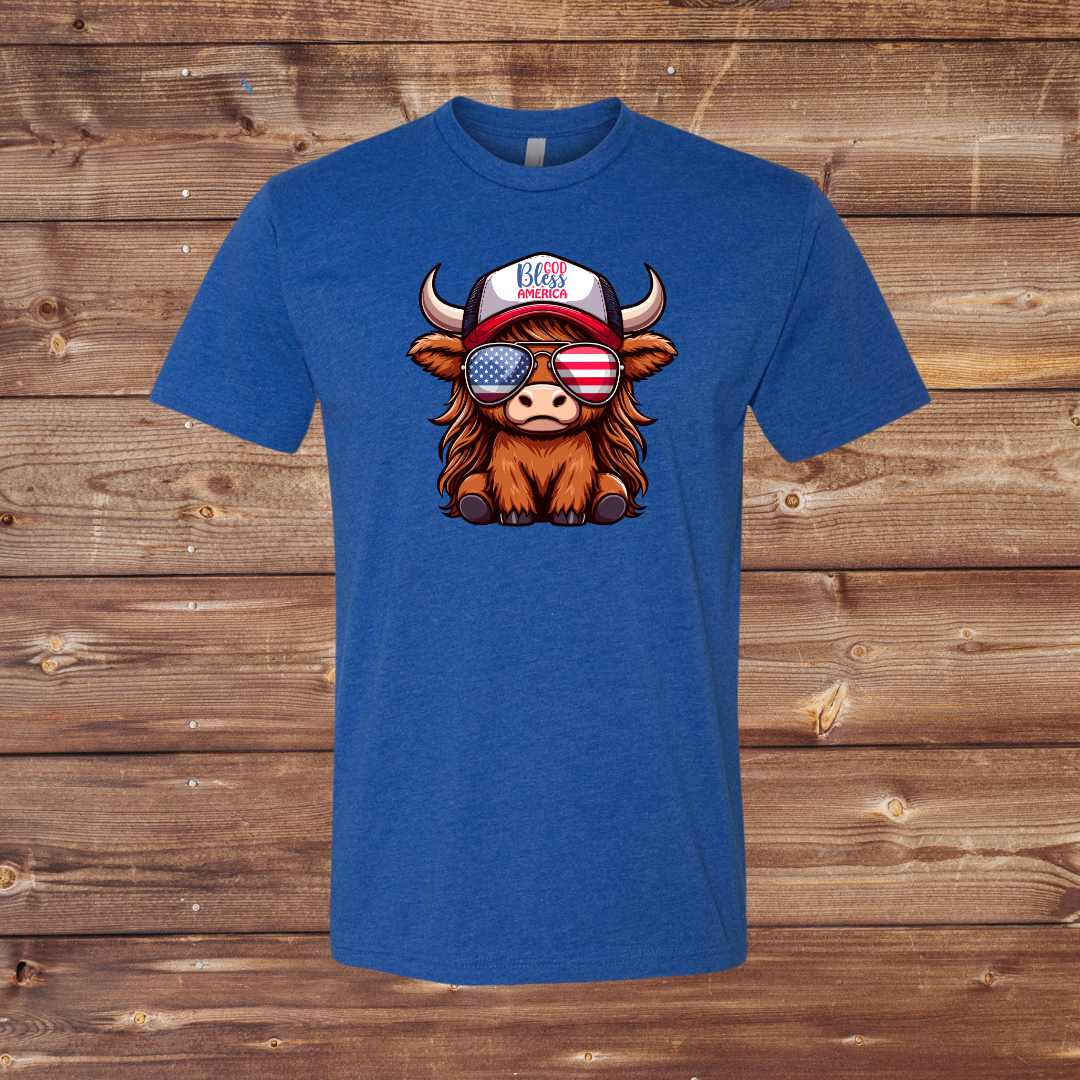 God Bless America Highland Cow T-Shirt