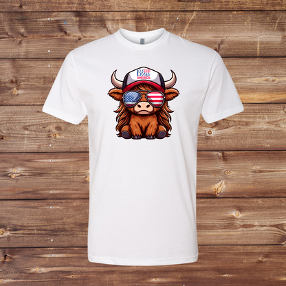 God Bless America Highland Cow T-Shirt