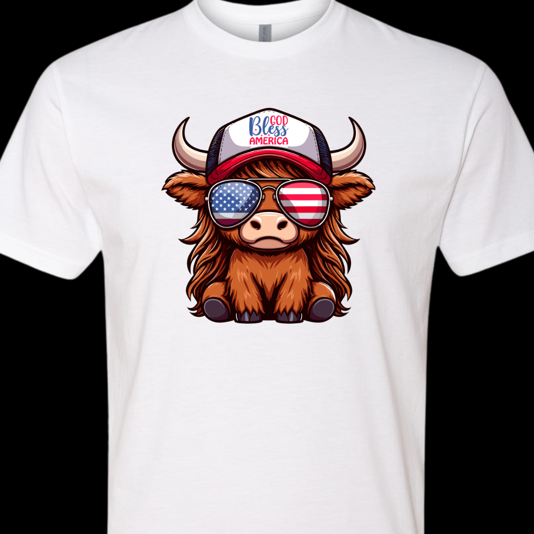 God Bless America Highland Cow T-Shirt