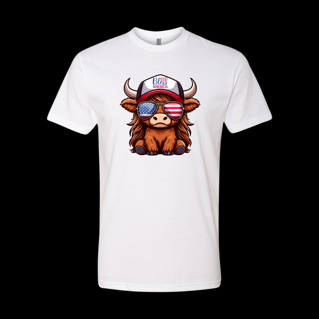 God Bless America Highland Cow T-Shirt